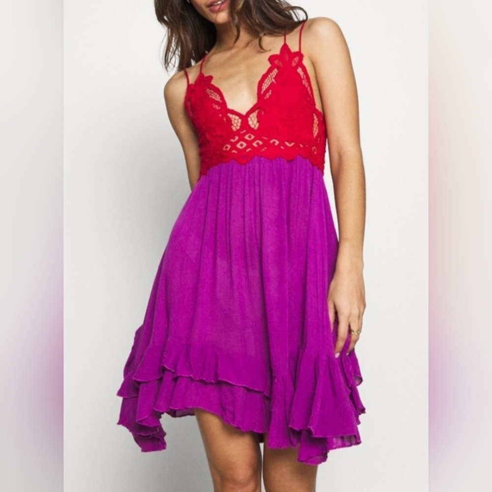 Nwot Free People One FP Adella dress in Red And Purple